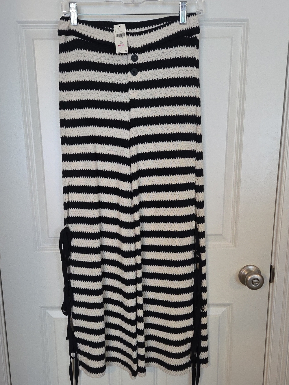 Anthropologie Black & White Striped Wide-Leg Knit Pants with Side Ties